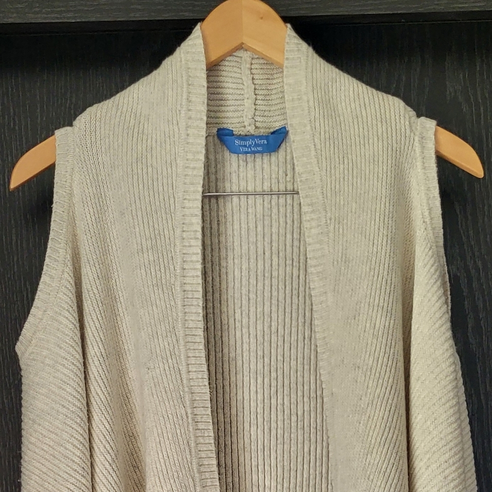 Simply Vera Vera Wang Cream Open-Front Sweater Vest - Picture 3 of 10
